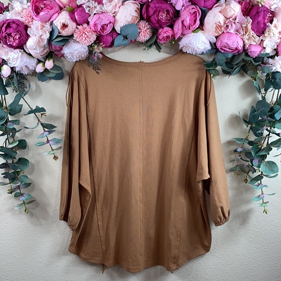 •easel• Tan {100% COTTON} Heavyweight long-sleeved Shirt w/ Front Fringe Detail - Picture 9 of 13